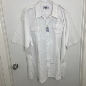 First Class Uniforms Unisex White Short Sleeve Button Down White, Size 5XL